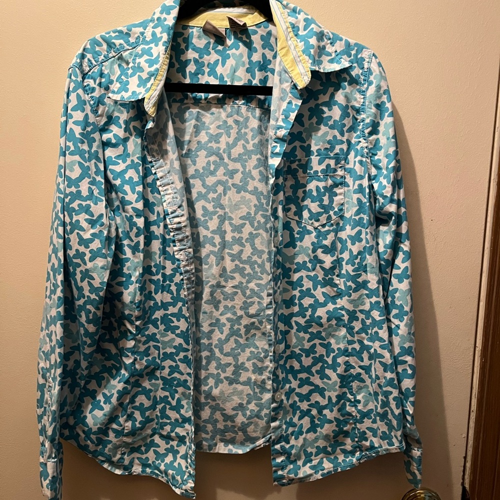 L.L. Bean Blue and White Button Down Shirt
